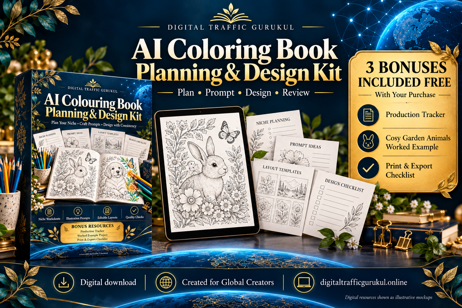AI Coloring Book Planning and Design Kit digital product bundle